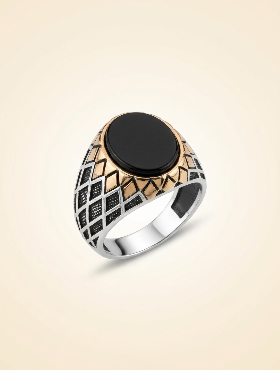 Bague Atlas Onyx Argent Massif