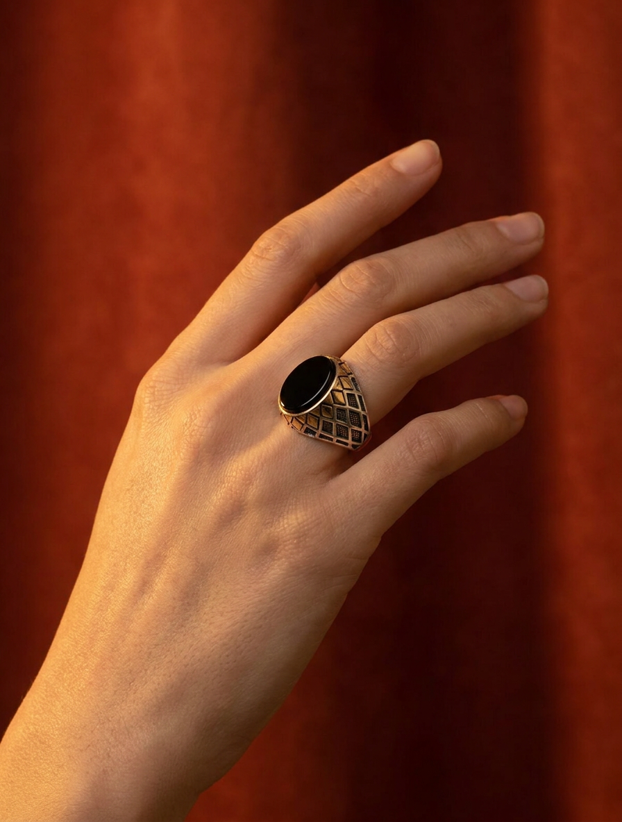 Bague Atlas Onyx Argent Massif – Image 3