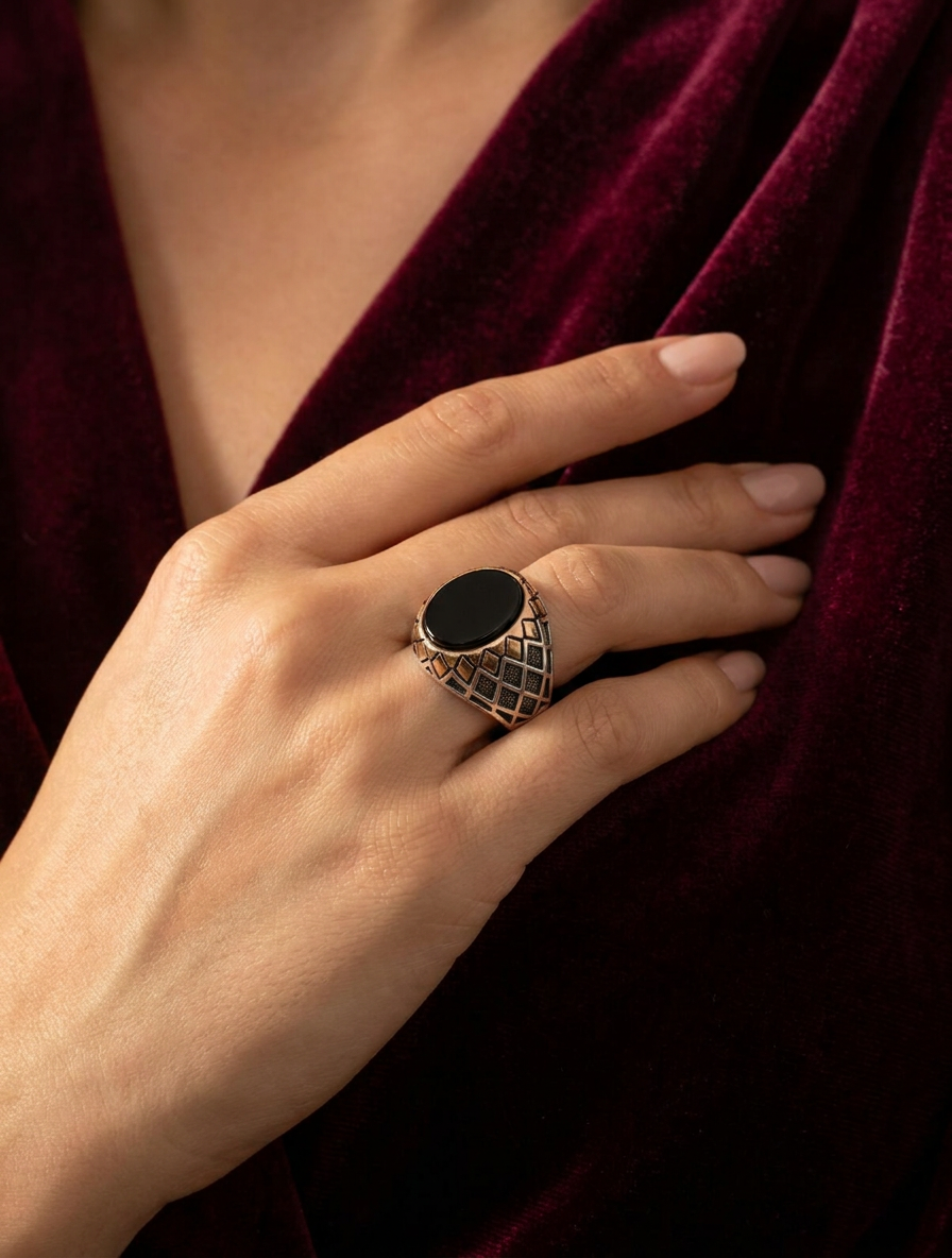 Bague Atlas Onyx Argent Massif – Image 2
