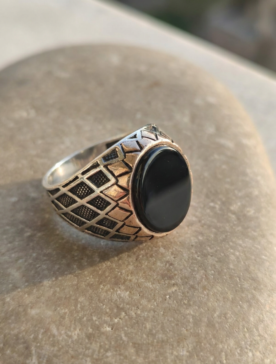 Bague Atlas Onyx Argent Massif – Image 4
